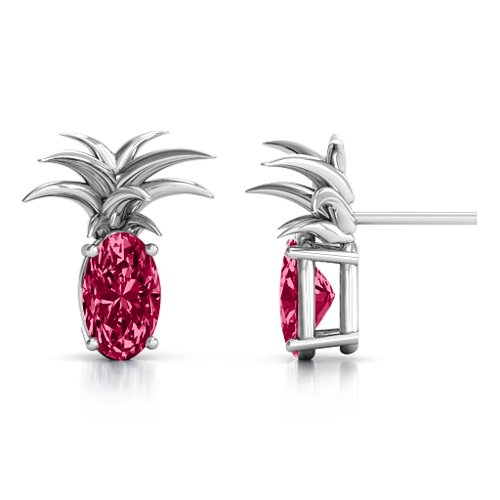 Oval Stone Pineapple Earrings – Sterling Silver with Ruby