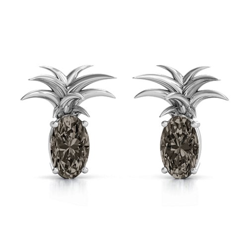 Oval Stone Pineapple Earrings – Sterling Silver with Smokey Quartz
