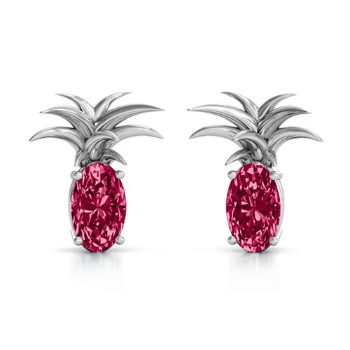 Oval Stone Pineapple Earrings – Sterling Silver with Ruby