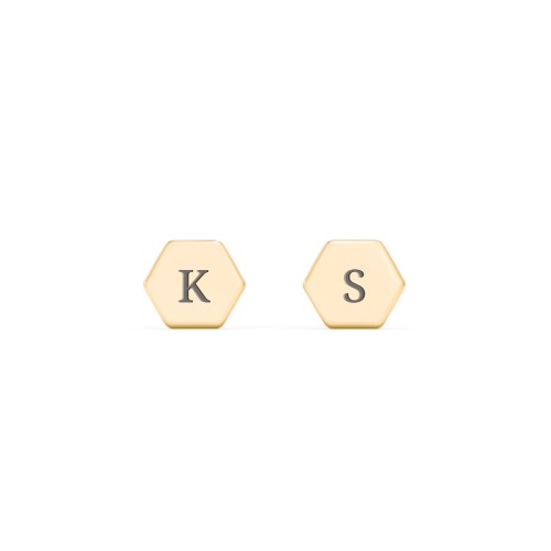 Engravable Hexagon Shape Stud Earrings – 9kt Yellow Gold