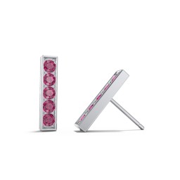 Petite Bar Stud Earrings with Accents in 925 Sterling Silver with Ruby