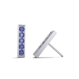 Petite Bar Stud Earrings with Accents in 925 Sterling Silver with Blue Sapphire