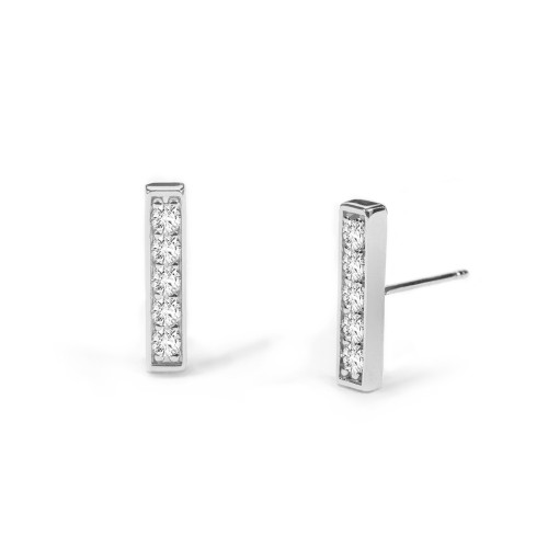 Petite Bar Stud Earrings with Accents – Sterling Silver with Cubic Zirconia