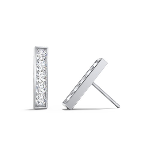 Petite Bar Stud Earrings with Accents – Sterling Silver with Cubic Zirconia