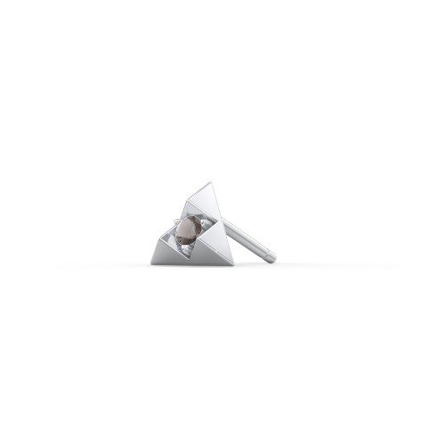 Pyramid Single Stud with Gemstones – Sterling Silver with Smokey Quartz