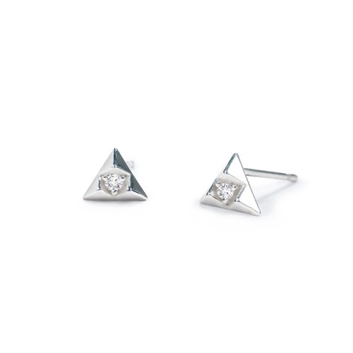 Pyramid Stud Earrings with Gemstones – Sterling Silver with Cubic Zirconia