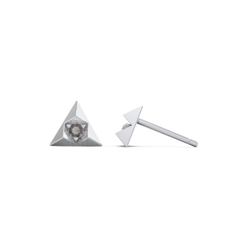 Pyramid Stud Earrings with Gemstones – Sterling Silver with Smokey Quartz