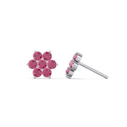 Flower Stud Earrings with Gemstones