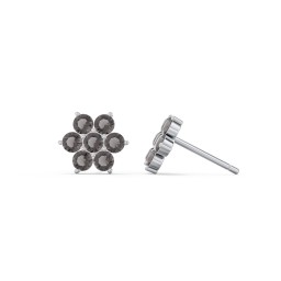 Flower Stud Earrings with Gemstones in 925 Sterling Silver with Smokey Quartz