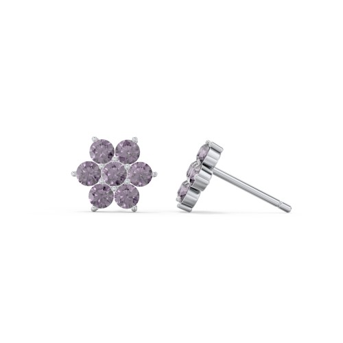Flower Stud Earrings with Gemstones – Sterling Silver with Alexandrite