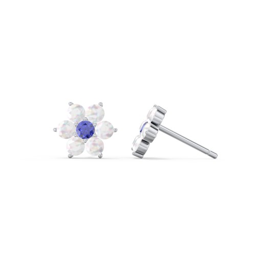 Flower Stud Earrings with Gemstones – Sterling Silver with Blue Sapphire and Opal