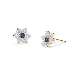 Flower Stud Earrings with Gemstones in 9K Solid Yellow Gold with Blue Sapphire and Opal