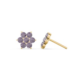 Flower Stud Earrings with Gemstones in 9K Solid Yellow Gold with Alexandrite
