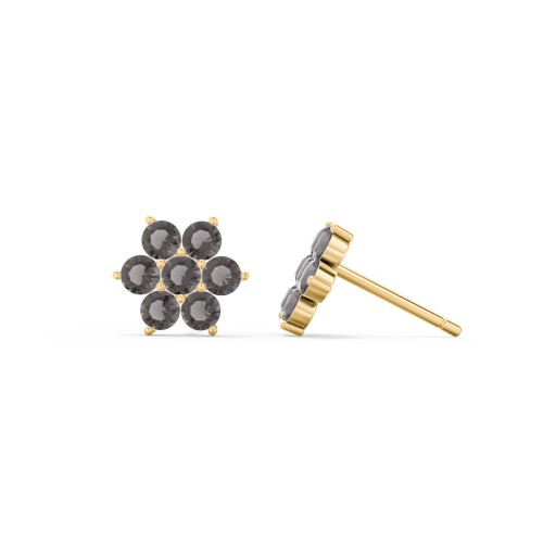 Flower Stud Earrings with Gemstones – 9kt Yellow Gold with Smokey Quartz