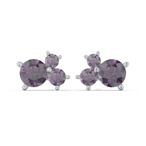 3-Stone Cluster Stud Earrings – Sterling Silver with Alexandrite