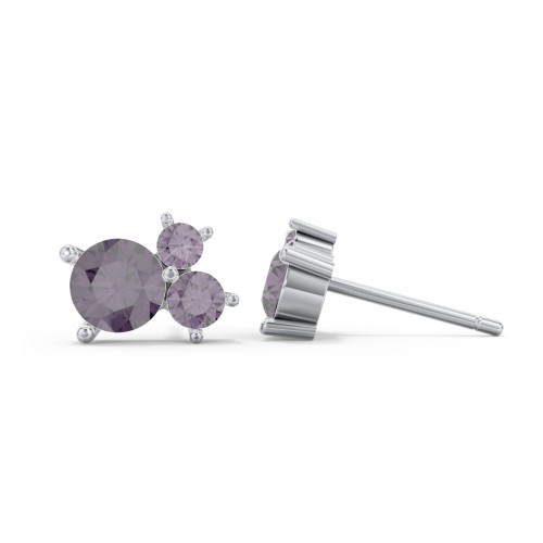 3-Stone Cluster Stud Earrings – Sterling Silver with Alexandrite
