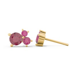 3-Stone Cluster Stud Earrings in 9K Solid Yellow Gold with Ruby