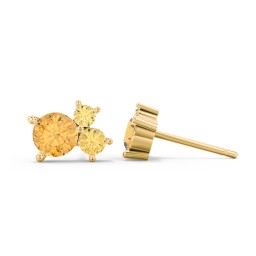 3-Stone Cluster Stud Earrings in 9K Solid Yellow Gold with Citrine