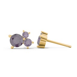 3-Stone Cluster Stud Earrings in 9K Solid Yellow Gold with Alexandrite