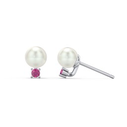 Freshwater Pearl and Accent Stud Earrings in 925 Sterling Silver with Ruby and Freshwater Pearl