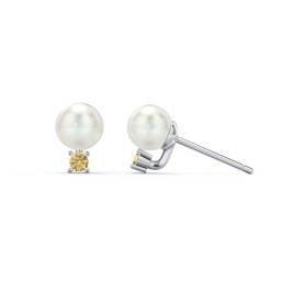 Freshwater Pearl and Accent Stud Earrings in 925 Sterling Silver with Citrine and Freshwater Pearl