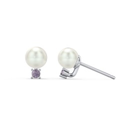 Freshwater Pearl and Accent Stud Earrings in 925 Sterling Silver with Alexandrite and Freshwater Pearl