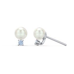 Freshwater Pearl and Accent Stud Earrings in 925 Sterling Silver with Blue Topaz