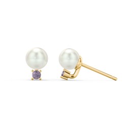 Freshwater Pearl and Accent Stud Earrings in 9K Solid Yellow Gold with Alexandrite and Freshwater Pearl
