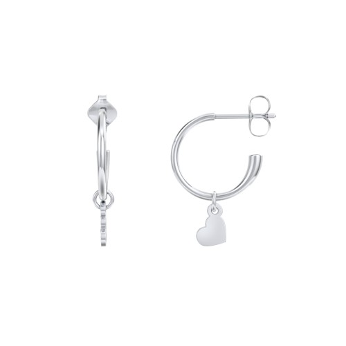 Small Open Hoop Earrings with Removable Heart Charm – Sterling Silver