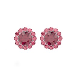 Halo Round Stud Earrings in 925 Sterling Silver with Ruby and Red Premium Zirconia