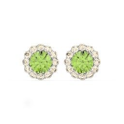 Halo Round Stud Earrings in 925 Sterling Silver with Peridot and Fancy Yellow Premium Zirconia