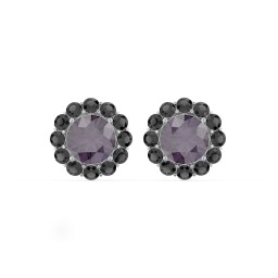 Halo Round Stud Earrings in 925 Sterling Silver with Alexandrite and Black Premium Zirconia