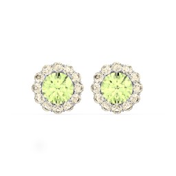 Halo Round Stud Earrings in 925 Sterling Silver with Peridot and Fancy Yellow Premium Zirconia