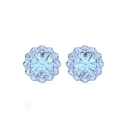 Halo Round Stud Earrings in 925 Sterling Silver with Blue Topaz and Fancy Blue Premium Zirconia