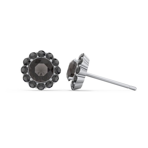 Halo Round Stud Earrings – Sterling Silver with Smokey Quartz and Black Premium Zirconia