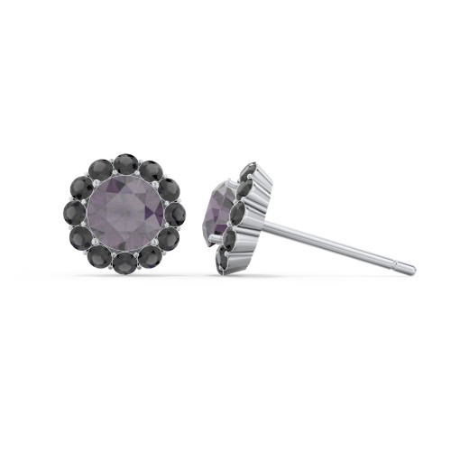 Halo Round Stud Earrings – Sterling Silver with Alexandrite and Black Premium Zirconia