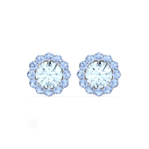 Halo Round Stud Earrings – Sterling Silver with Aquamarine and Fancy Blue Premium Zirconia