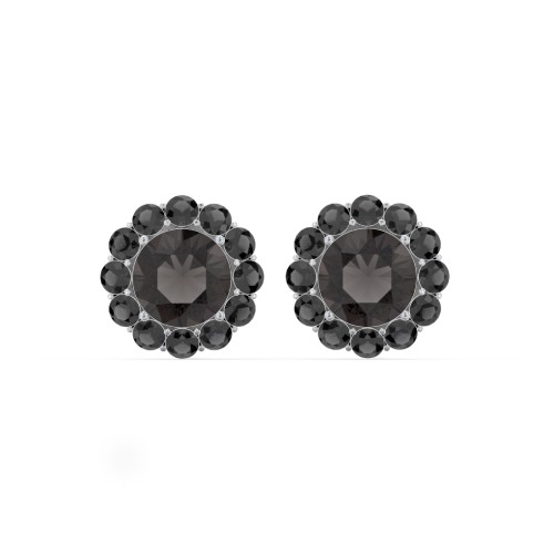 Halo Round Stud Earrings – Sterling Silver with Smokey Quartz and Black Premium Zirconia