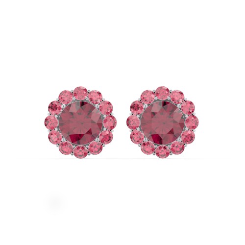Halo Round Stud Earrings – Sterling Silver with Ruby and Red Premium Zirconia