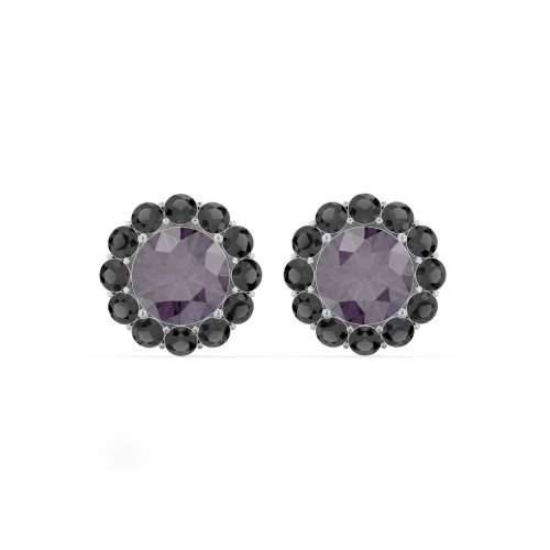 Halo Round Stud Earrings – Sterling Silver with Alexandrite and Black Premium Zirconia