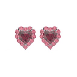 Halo Heart Stud Earrings in 925 Sterling Silver with Ruby and Red Premium Zirconia