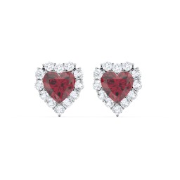 Halo Heart Stud Earrings in 925 Sterling Silver with Ruby and White Premium Zirconia