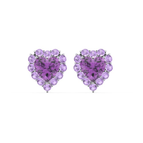 Halo Heart Stud Earrings – Sterling Silver with Amethyst and Amethyst Premium Zirconia