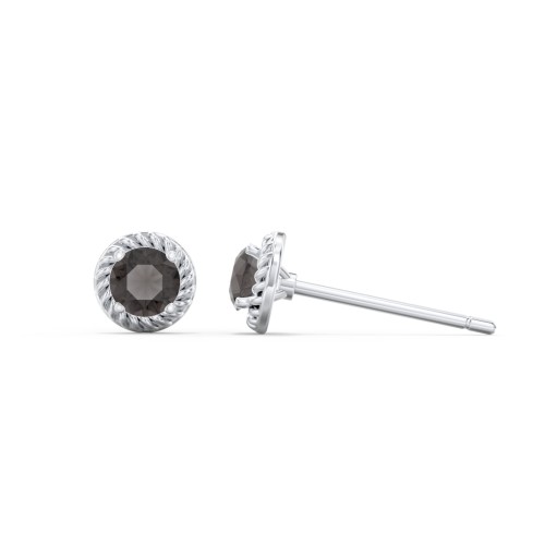 Twisted Rope Birthstone Stud Earrings – Sterling Silver with Smokey Quartz