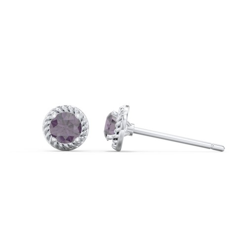 Twisted Rope Birthstone Stud Earrings – Sterling Silver with Alexandrite