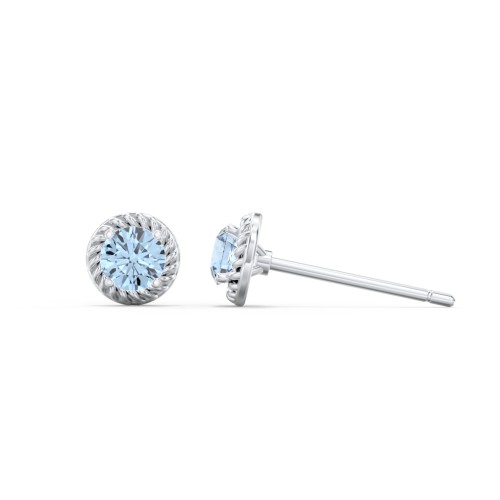 Twisted Rope Birthstone Stud Earrings – Sterling Silver with Blue Topaz