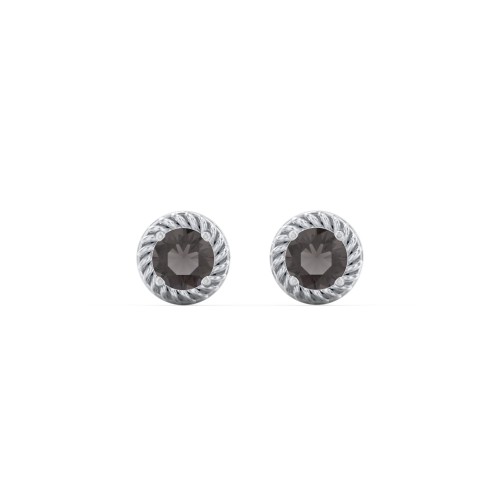 Twisted Rope Birthstone Stud Earrings – Sterling Silver with Smokey Quartz