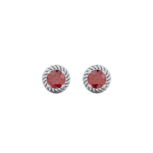 Twisted Rope Birthstone Stud Earrings – Sterling Silver with Garnet