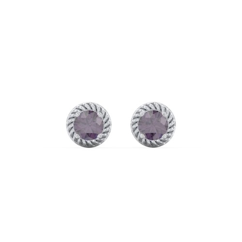 Twisted Rope Birthstone Stud Earrings – Sterling Silver with Alexandrite