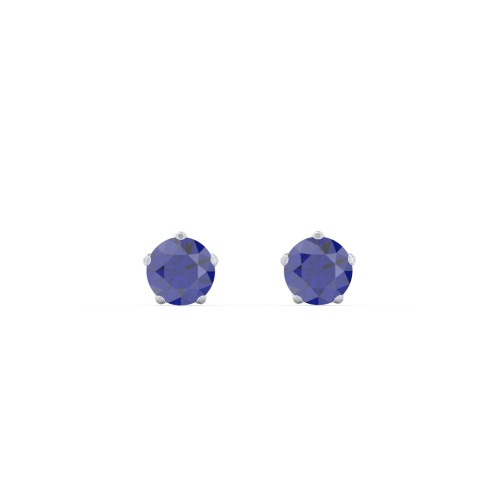 5 Prong Birthstone Stud Earrings – Sterling Silver with Blue Sapphire